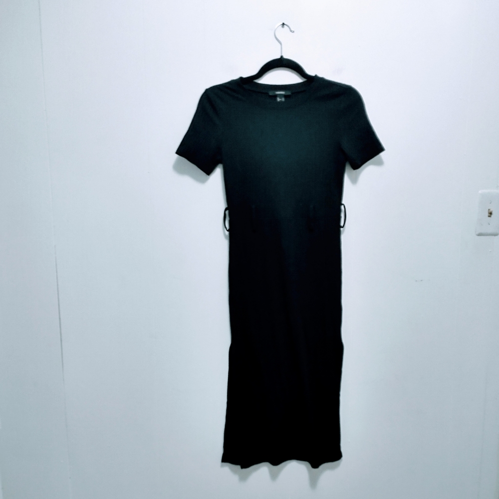 Forever21 black ribbed midi dress